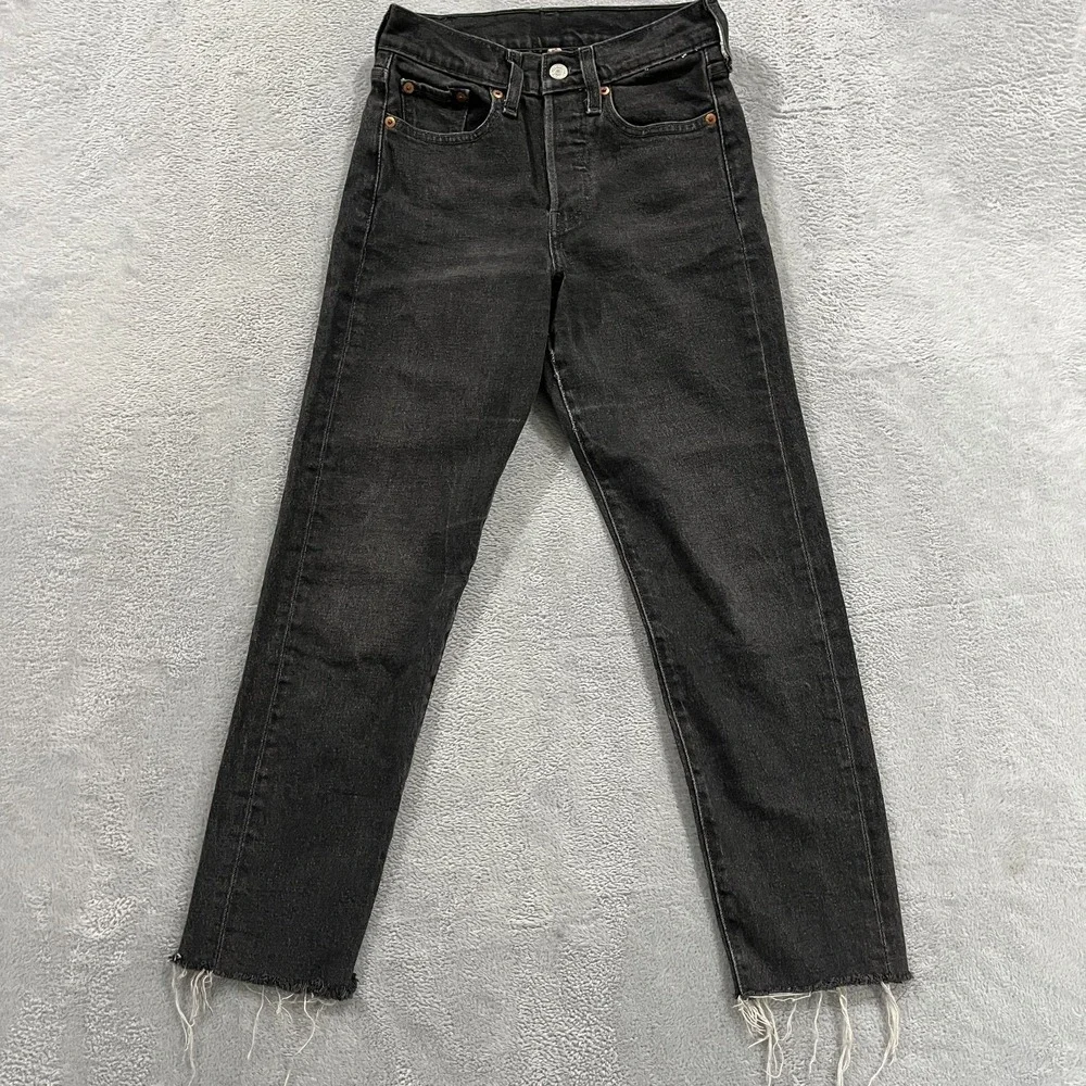 Levis Premium Jeans Women 24 Button Fly Raw Hem Ankle Grunge Goth Y2K Streetwear